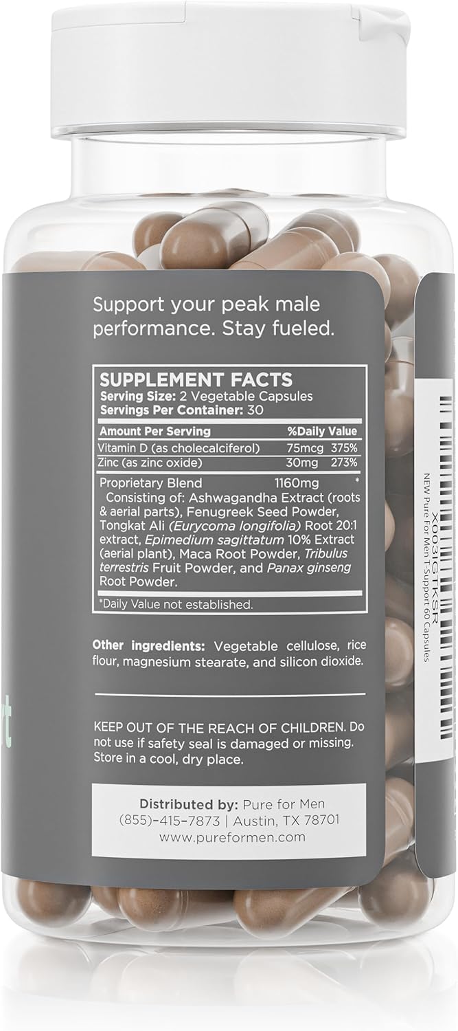 Pure for Men T-Support | Suplemento de Apoyo Total para Hombres con Maca y Ashwagandha | 60 Cápsulas