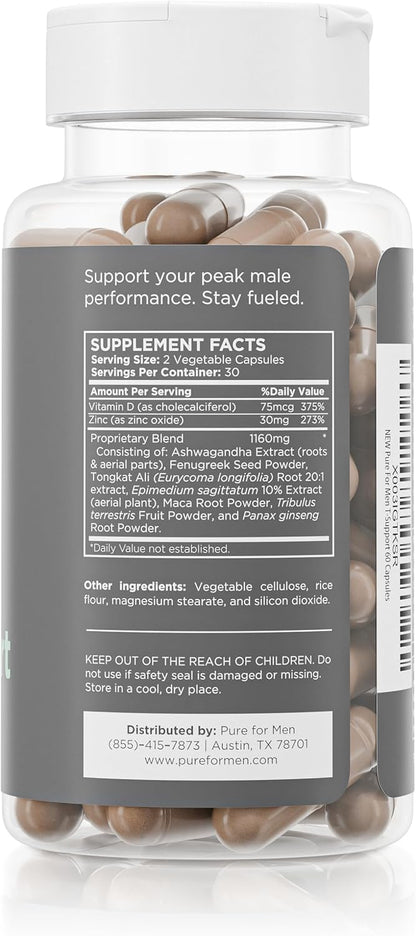 Pure for Men T-Support | Suplemento de Apoyo Total para Hombres con Maca y Ashwagandha | 60 Cápsulas – Image 2