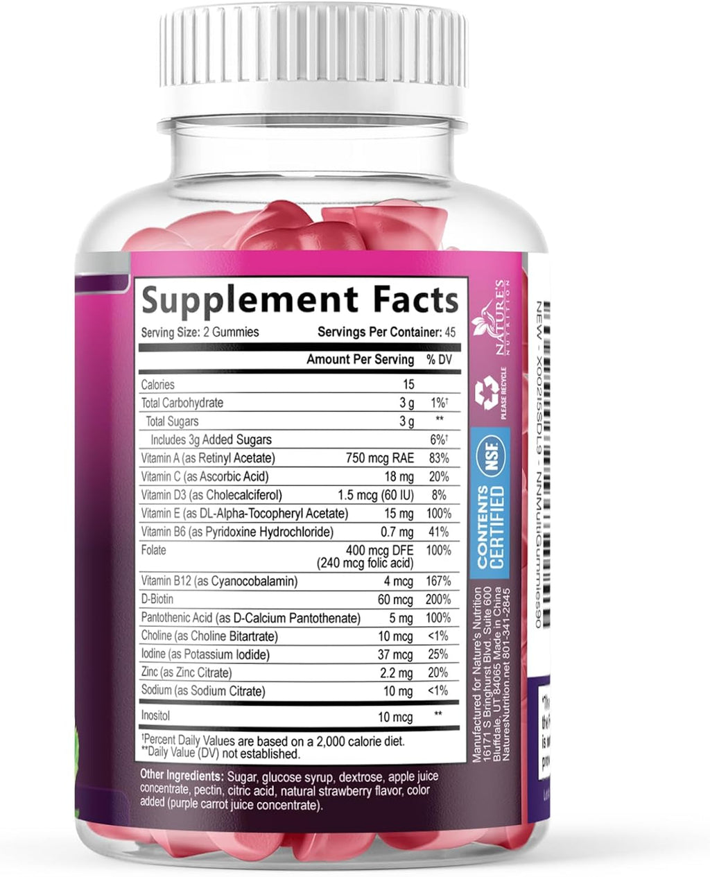 Multivitamínico en Gominolas para Adultos - Vitaminas A, C, D, B12 y Zinc - 90 Gominolas