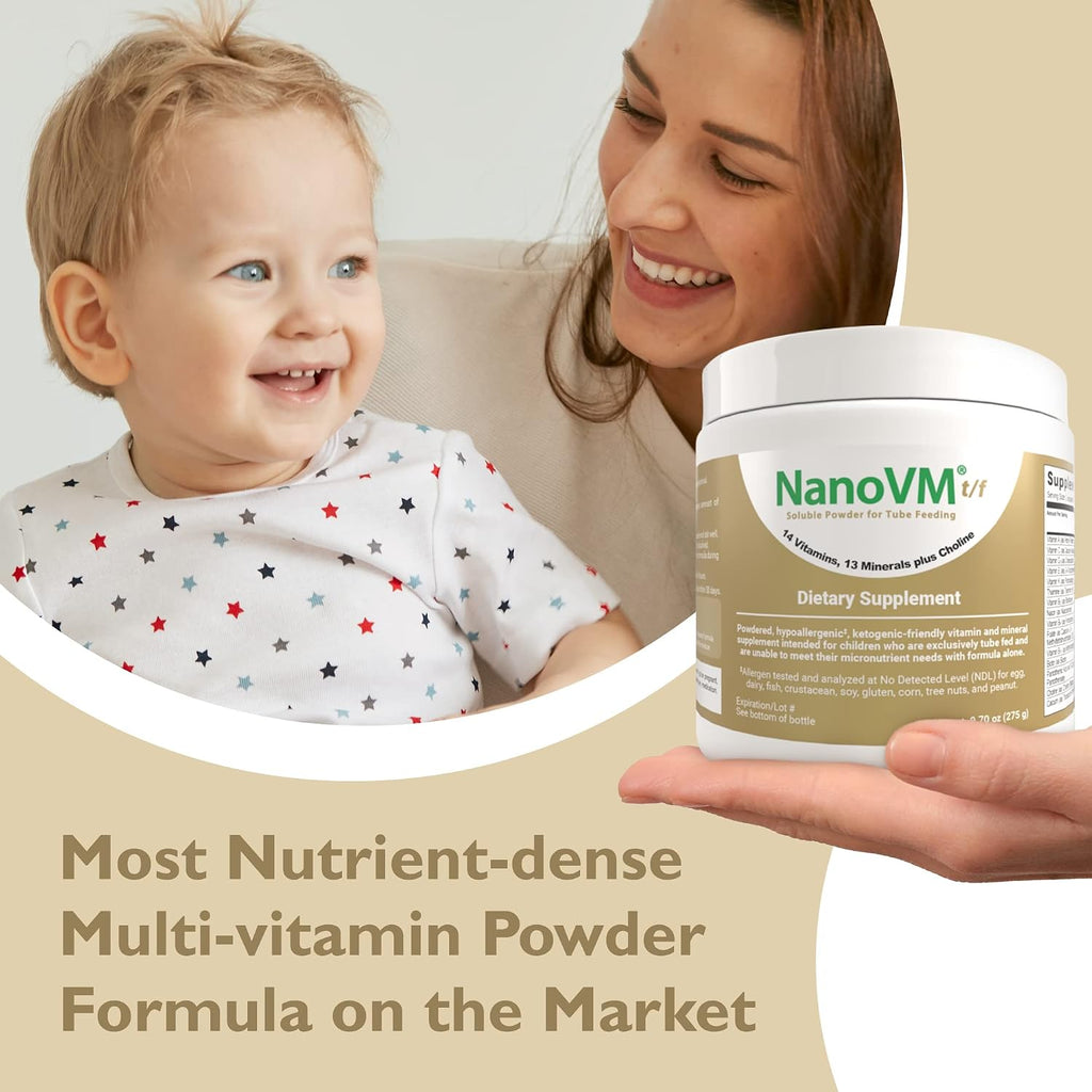 NanoVM t/f, Complemento Alimenticio para Nutrición por Sonda, Multivitamínico Infantil Hipoalergénico, Polvo sin Sabor con 14 Vitaminas y 13 Minerales, Bajo en Carbohidratos, 275 g – Solace Nutrition