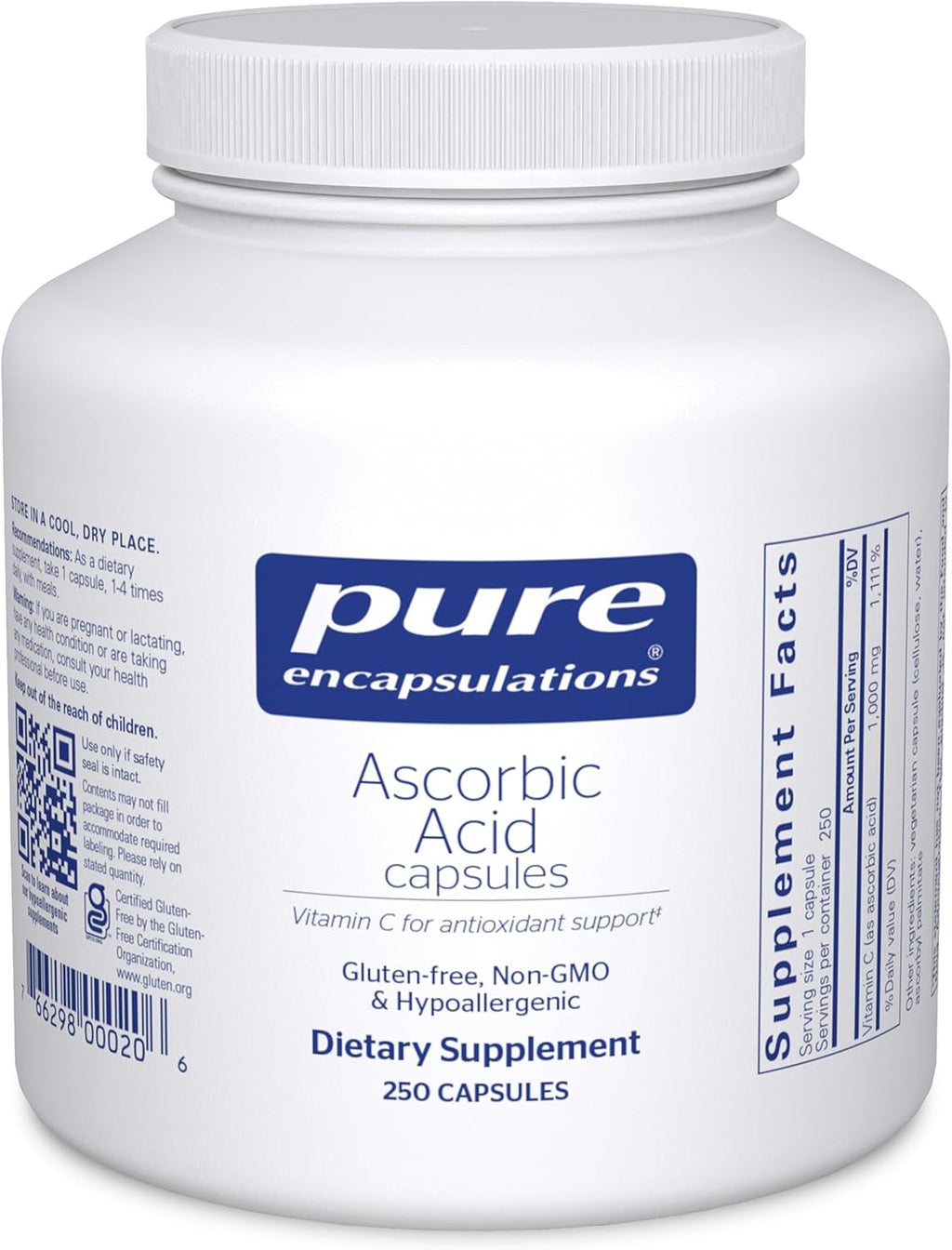 Pure Encapsulations Cápsulas de Ácido Ascórbico - 1000 mg de Vitamina C - Antioxidante y Apoyo Inmunitario - Alta Potencia - Vegano y No-GMO - 90 Cápsulas