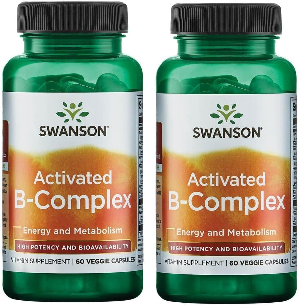 Swanson Activated B-Complex - Complejo B Activo de Alta Potencia y Biodisponibilidad (60 Cápsulas Veganas) (Pack de 2)
