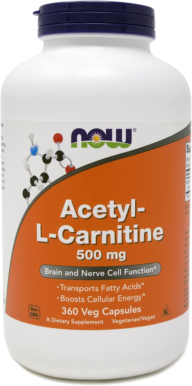 NOW Foods Acetil L-Carnitina 500 mg, 360 Cápsulas Vegetales - No OGM