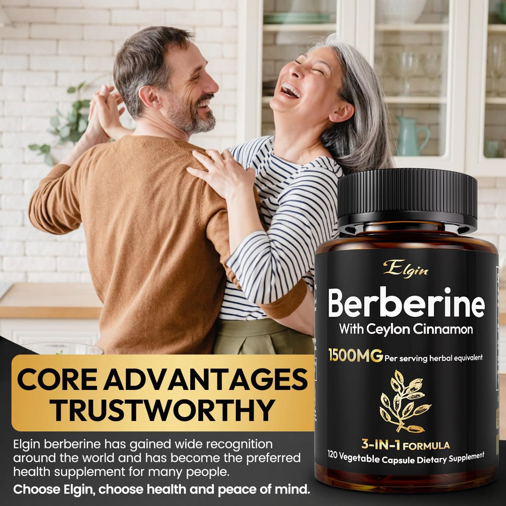 Berberina HCL 1500mg con Canela de Ceilán y Bergamota Cítrica | Fórmula de Triple Acción para Apoyo Metabólico | Cápsulas Veganas, 120 unidades