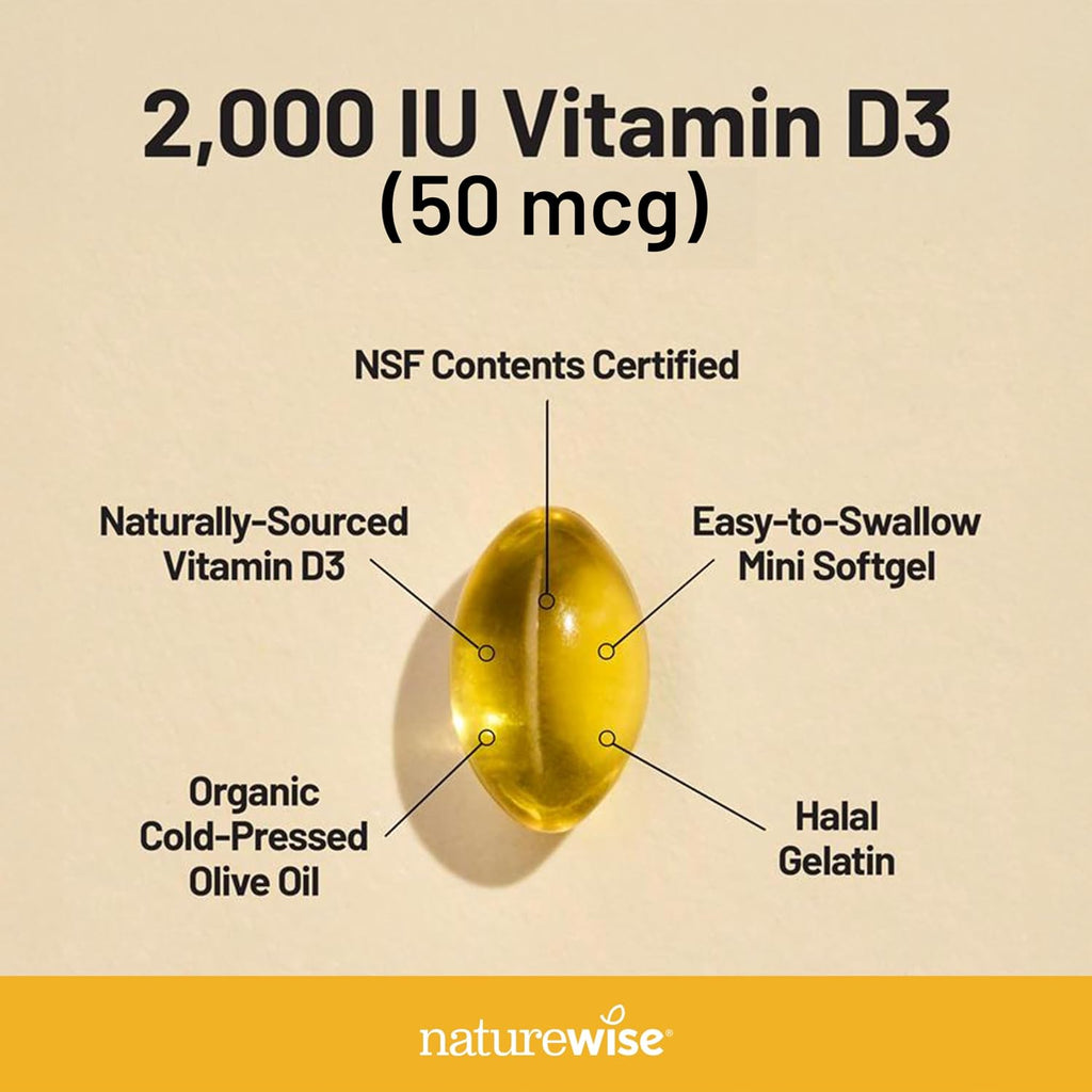 NatureWise Vitamina D3 2000 UI (50 mcg) - 360 Cápsulas blandas - Suministro para 1 año