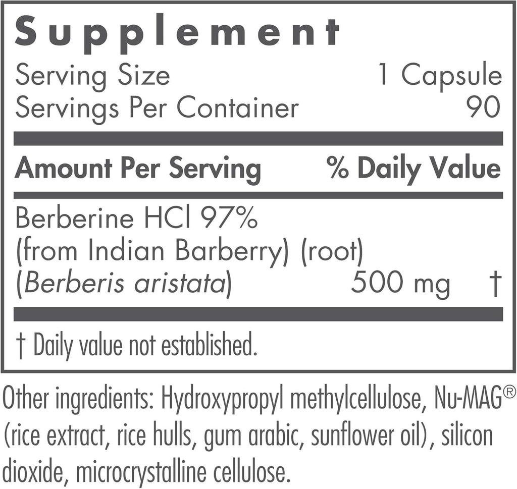 Nutricology Berberina 500 mg - Apoyo Metabólico, Raíz de Agracejo Indio, Hipoalergénico, Cápsulas Vegetales - 90 Cápsulas