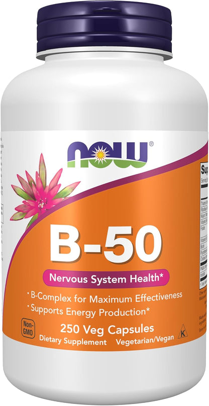 NOW Foods B-50 Complejo B, 250 Cápsulas – Fórmula completa: Incluye las 8 vitaminas B en dosis B-50 balanceadas. – Image 1
