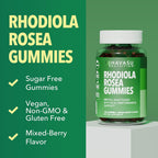 Rhodiola Rosea en Gominolas - Sin Azúcar - Adaptógeno Vegano - 120 Unidades - Sabor Frutos del Bosque