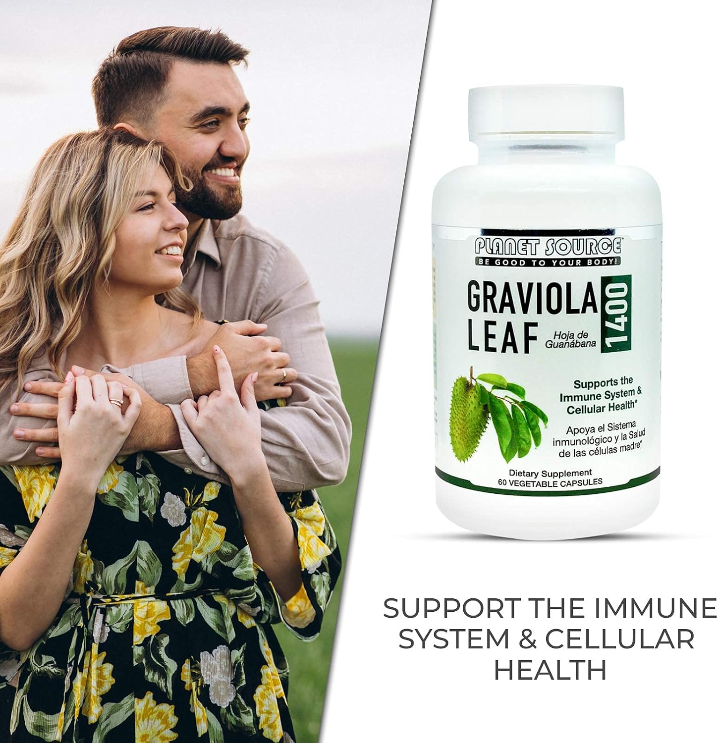 Planet Source Graviola Leaf (Annona muricata) - 1400 mg - 60 Cápsulas Vegetales