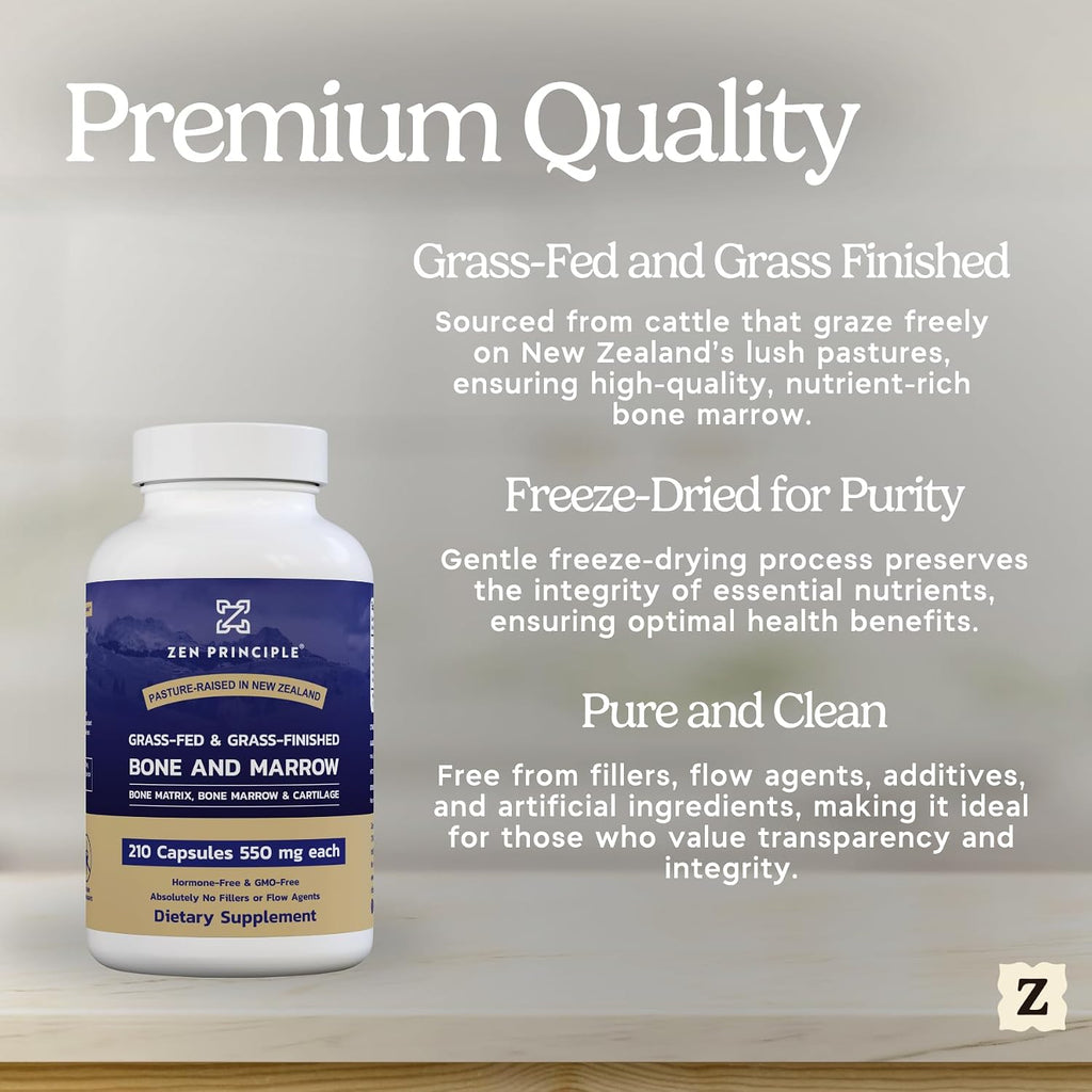 Zen Principle Suplemento de Médula Ósea de Res Grass Fed, 3300mg, 420 Cápsulas (2 Envases)