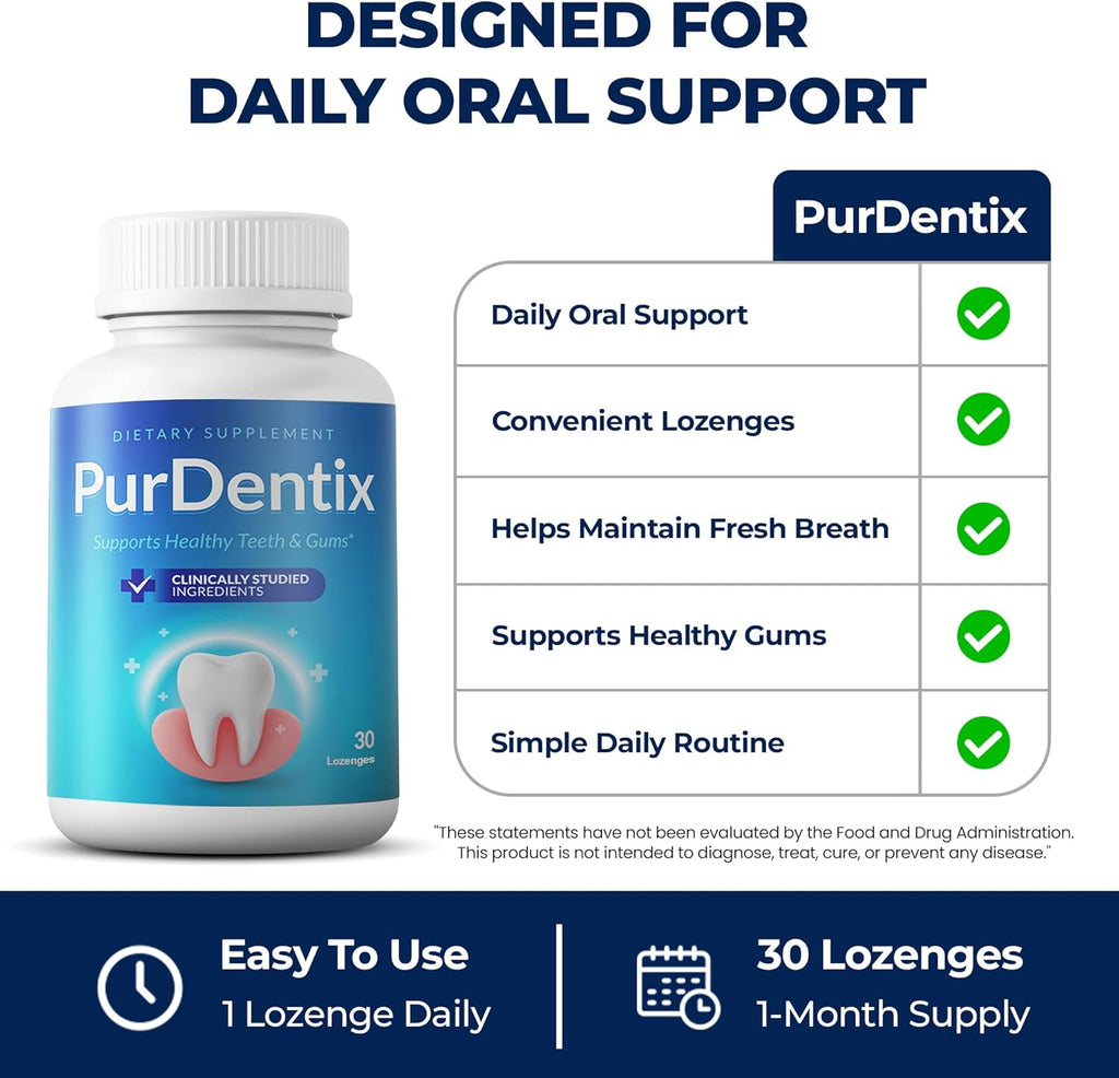 PurDentix Probiótico Oral – Fórmula de 4 Cepas para Encías y Dientes Saludables – 180 Comprimidos Masticables