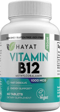 HAYAT Vitamina B12 1000 mcg – Suplemento Vegano para el Metabolismo Energético (60 Comprimidos)