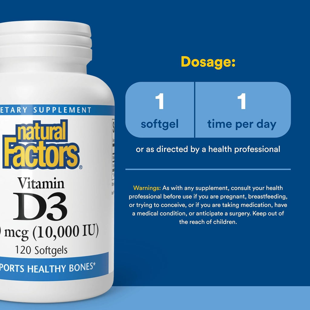 Natural Factors Vitamina D3 10.000 UI - 120 Cápsulas Blandas
