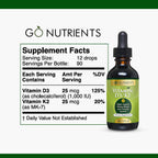 Go Nutrients Gotas Líquidas de Vitamina D3 y K2 MK-7, 30 ml