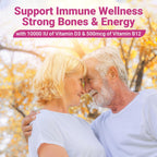Wiszeen Vitamina D3 B12 Gominolas, 10000 IU D3 + 500mcg Metil-B12, con Ashwagandha, Magnesio, Vitamina K2