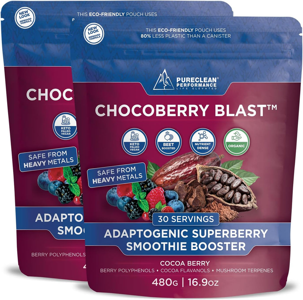 ChocoBerry Blast Superfood Powder – Mezcla Adaptógena de Superbayas con Remolacha, Champiñones y Polifenoles – Apoyo para la Recuperación, Energía y Salud Intestinal – Chocolate (480g)