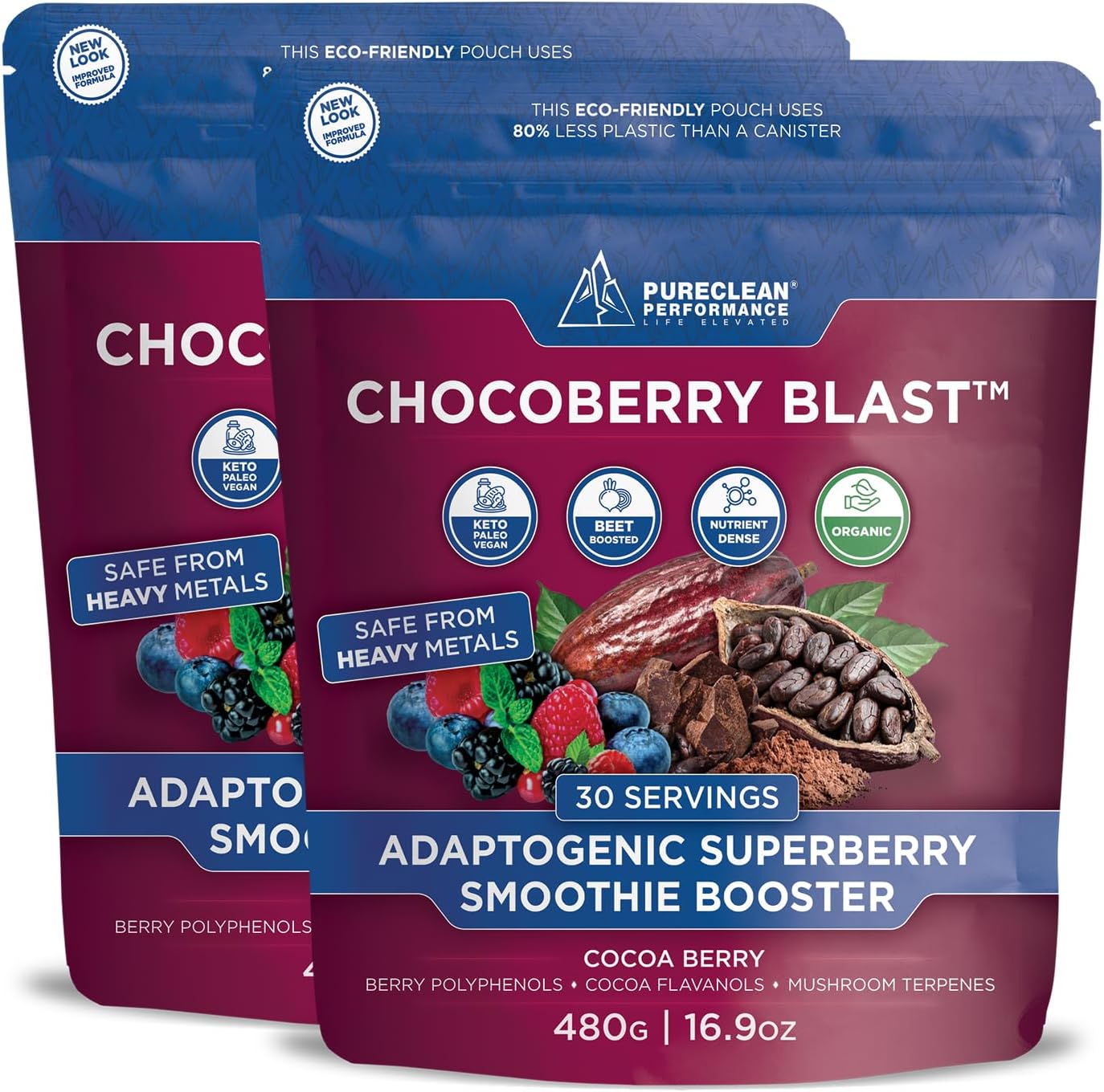 ChocoBerry Blast Superfood Powder – Mezcla Adaptógena de Superbayas con Remolacha, Champiñones y Polifenoles – Apoyo para la Recuperación, Energía y Salud Intestinal – Chocolate (480g)