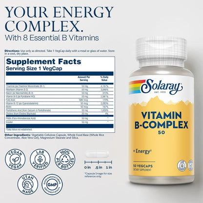 Solaray Complejo B 50 mg - Energía Celular y – Sistema nervioso: La B1, B2, B6, B12 y biotina ayudan al – Image 2