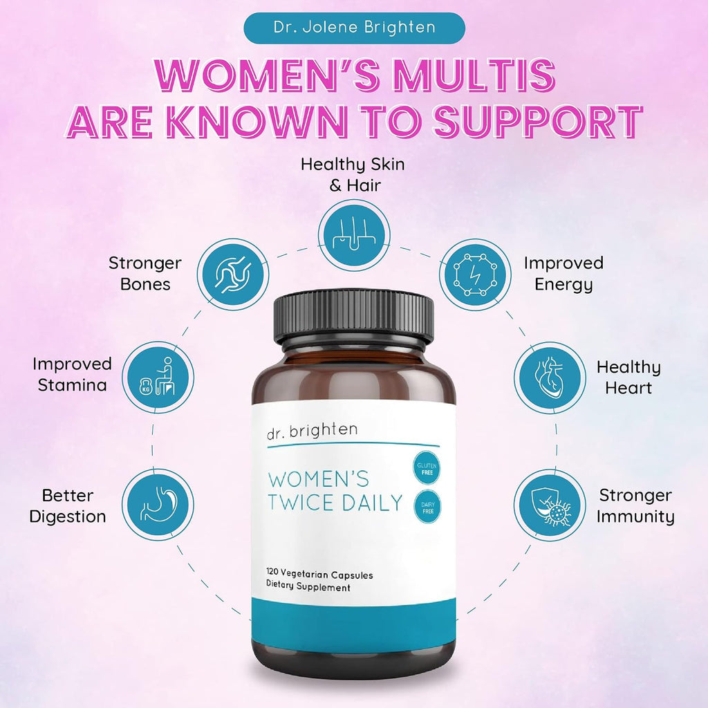 Dr. Brighten Women's Twice Daily — Multivitamínico Premium para Mujeres, Sin Hierro, 120 Cápsulas