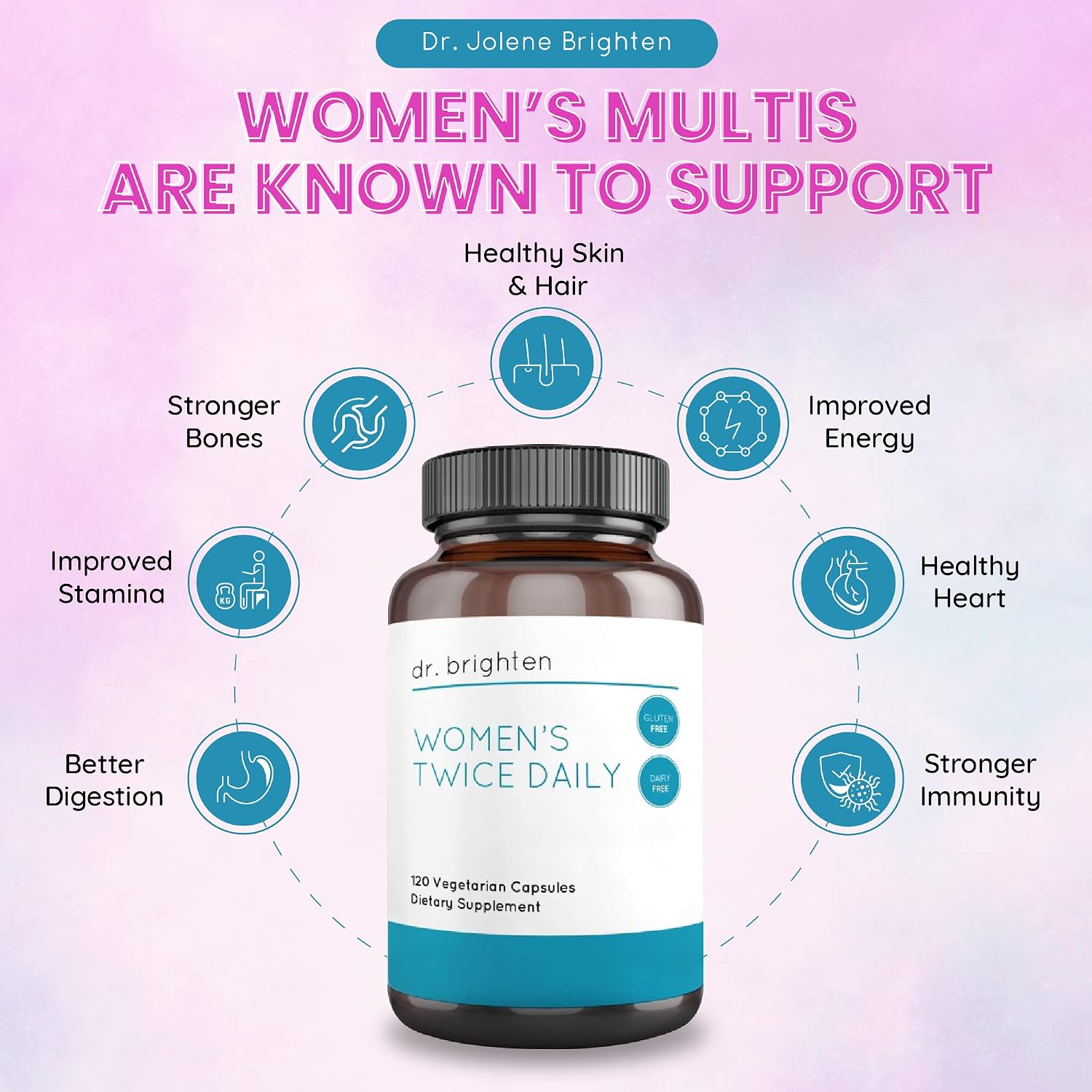 Dr. Brighten Women's Twice Daily — Multivitamínico Premium para Mujeres, Sin Hierro, 120 Cápsulas