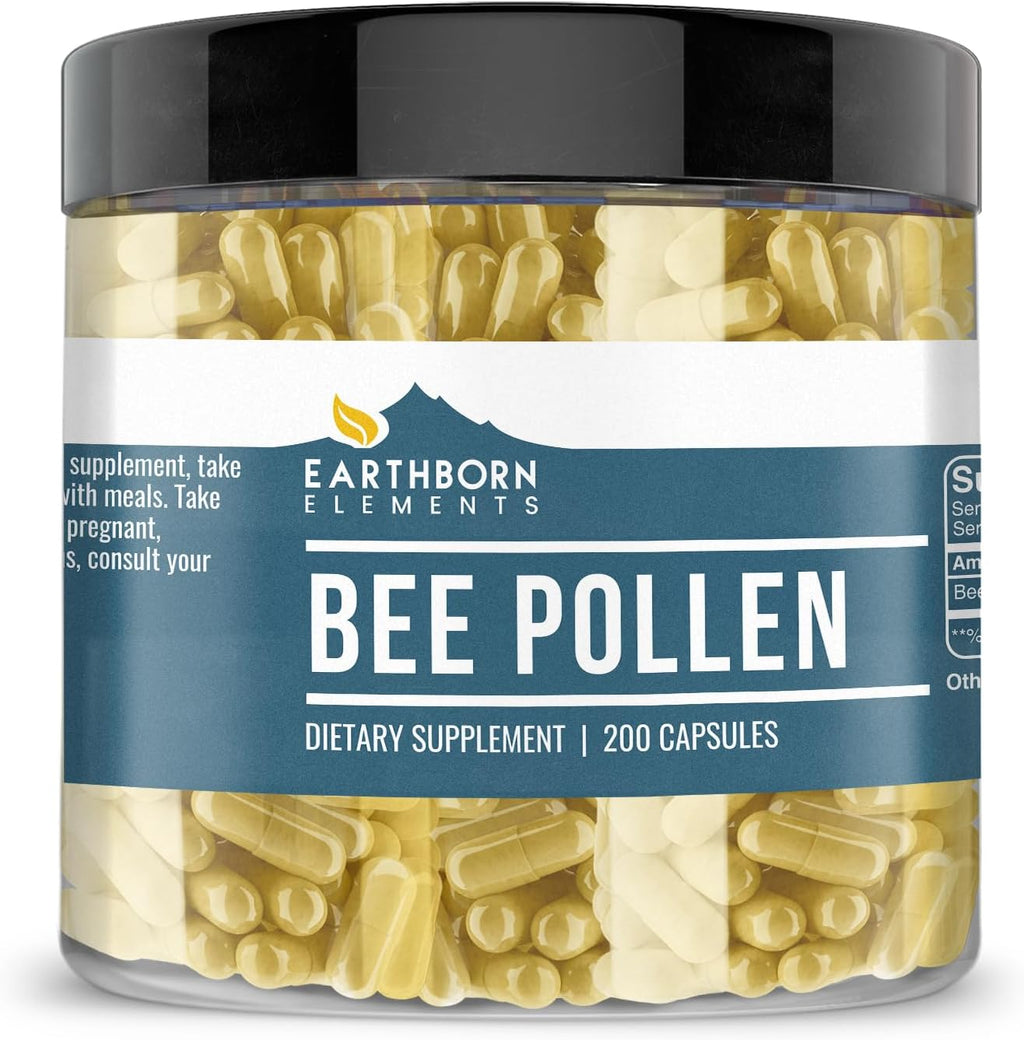 Earthborn Elements Polen de Abeja 200 Cápsulas, Puro y sin Diluir, Sin Aditivos
