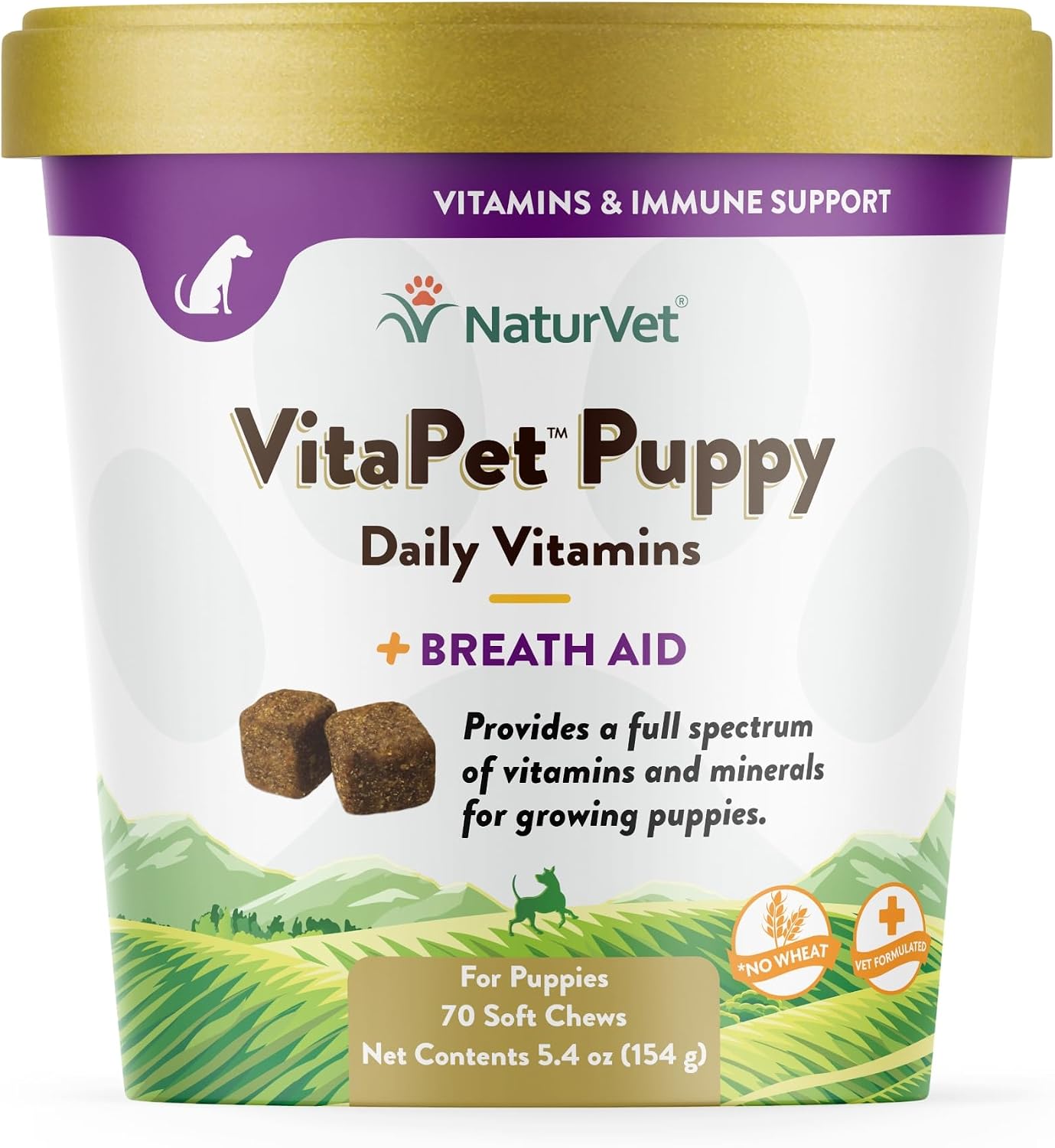 NaturVet VitaPet Multivitamínico Diario para Cachorros con Soporte para el Aliento (70 masticables suaves)