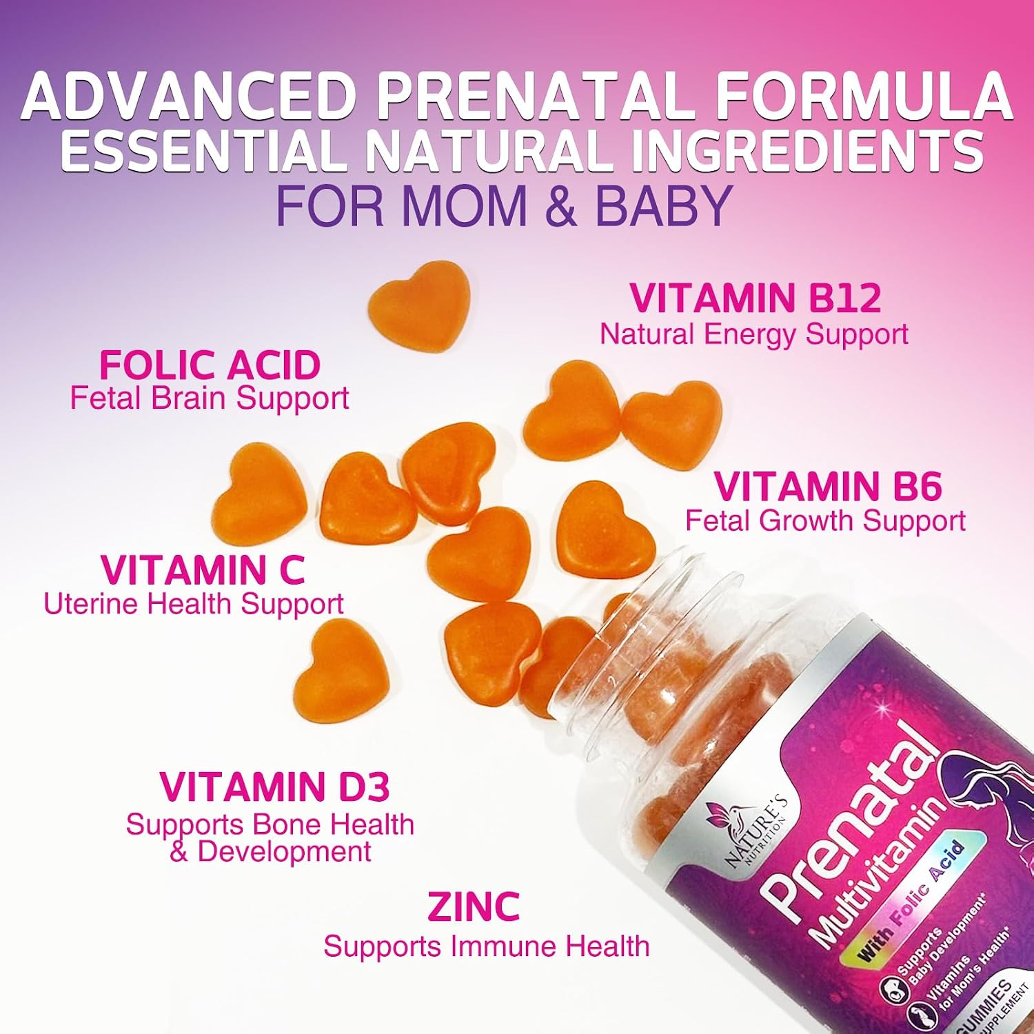 Gomitas Prenatales con Ácido Fólico y Vitaminas - Nature's Nutrition