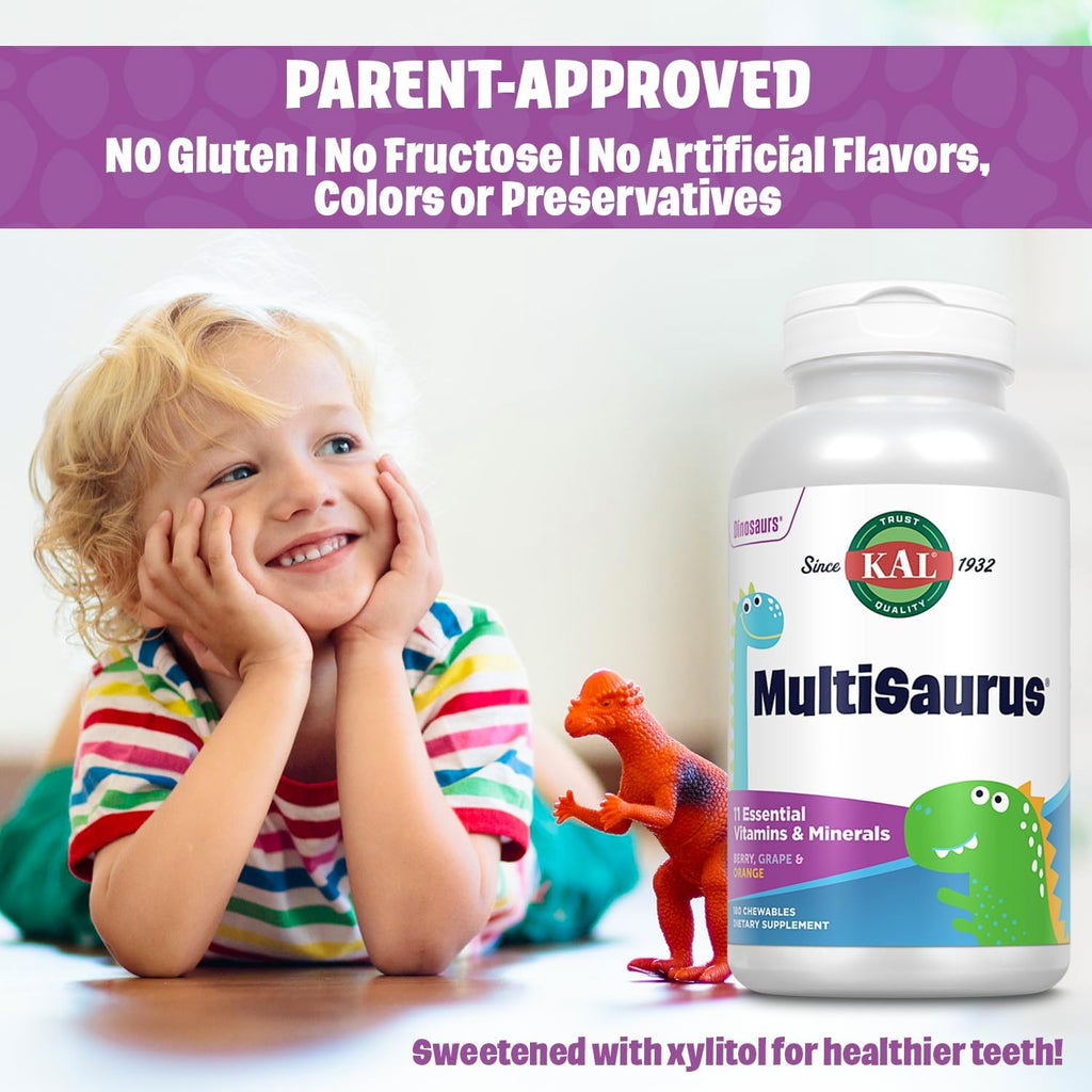 KAL MultiSaurus Multivitamínico Infantil - 180 Gomitas Dinosaurio con 11 Vitaminas y Minerales
