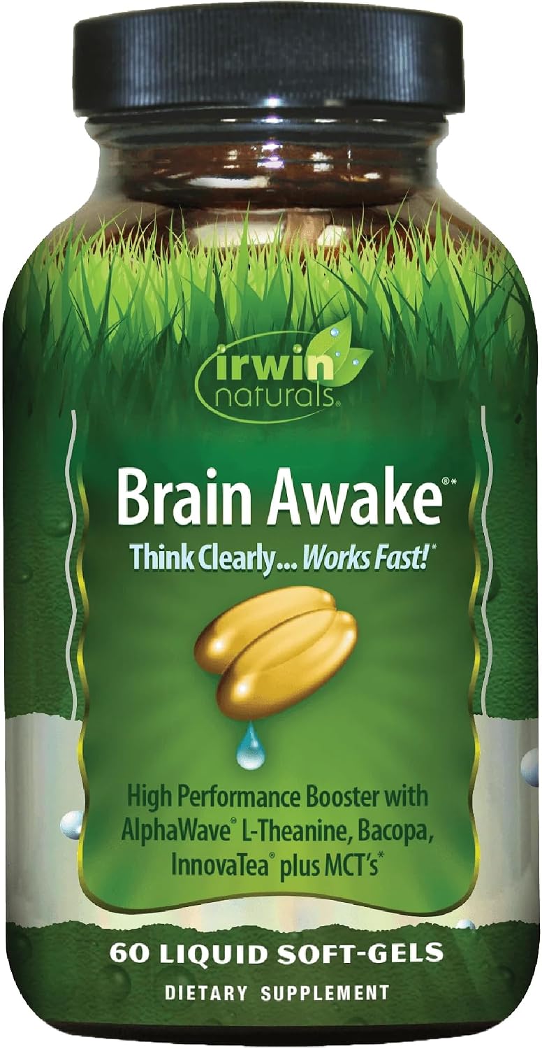 Irwin Naturals Brain Awake - Enfoque y Concentración - 60 Cápsulas Blandas Líquidas