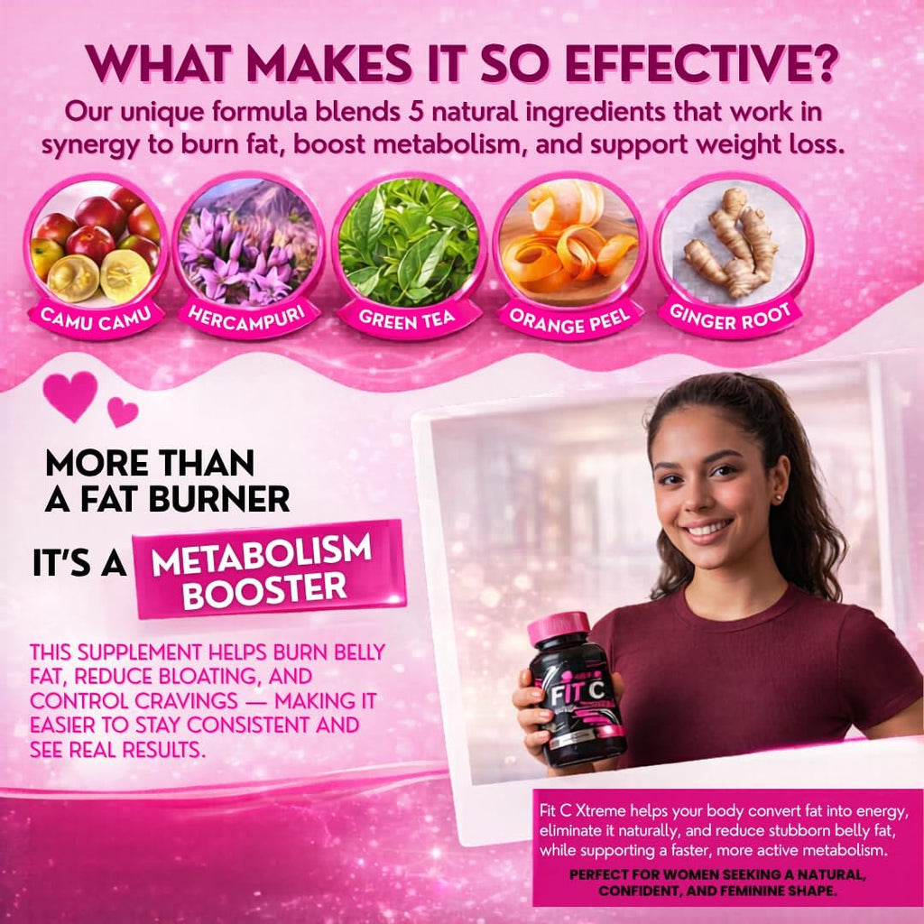 Fit C Xtreme Metabolism Support – Suplemento Herbal con Té Verde, Camu Camu y Jengibre – 60 Cápsulas