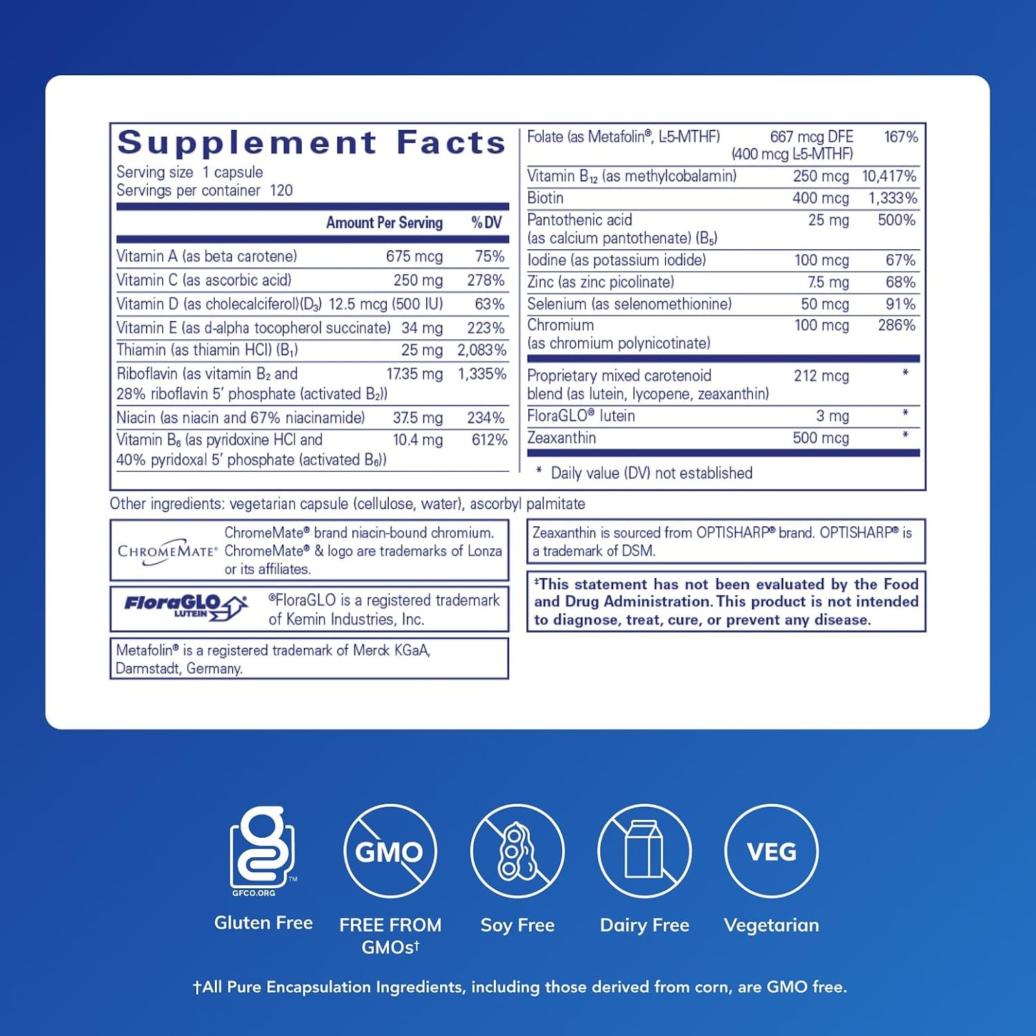 Pure Encapsulations Multi T/D - Complejo Multivitamínico y Mineral - 120 Cápsulas