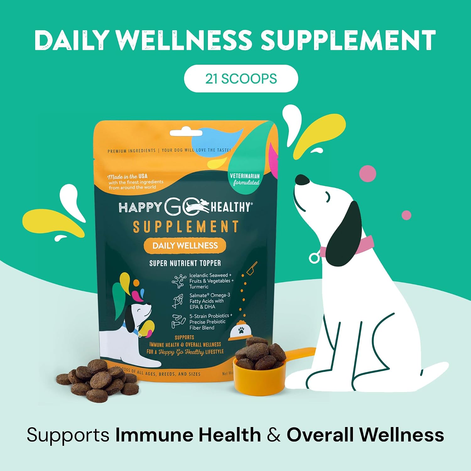 Happy Go Healthy Suplemento Diario de Bienestar para Perros, 21 Dosis