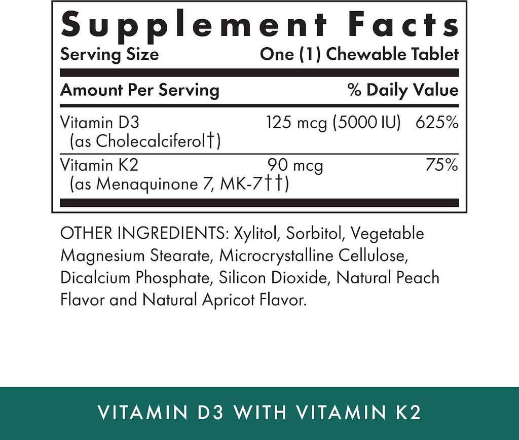 Michael's Health Vitamin D3 con K2 - 90 Comprimidos Masticables, Pack de 2 - Sabor Albaricoque - 180 Servicios