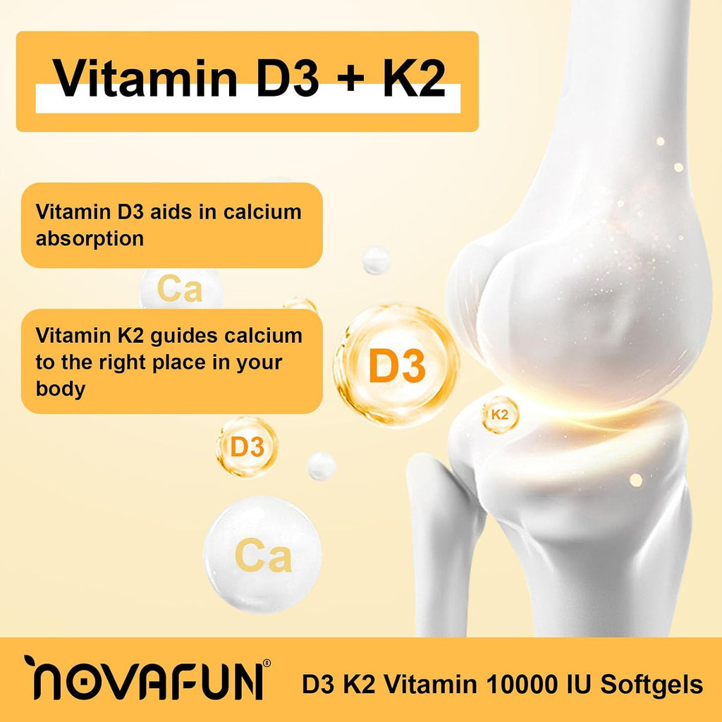 Novafun Vitamina D3 K2 10000 UI con Aceite de Coco, 90 Cápsulas Blandas