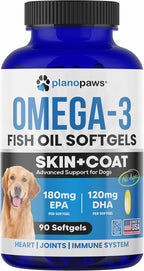 Omega 3 Fish Oil for Dogs - Aceite de Salmón para Perros - Suplemento para Piel, Pelaje y Articulaciones - 90 Cápsulas de Aceite de Pescado EPA DHA