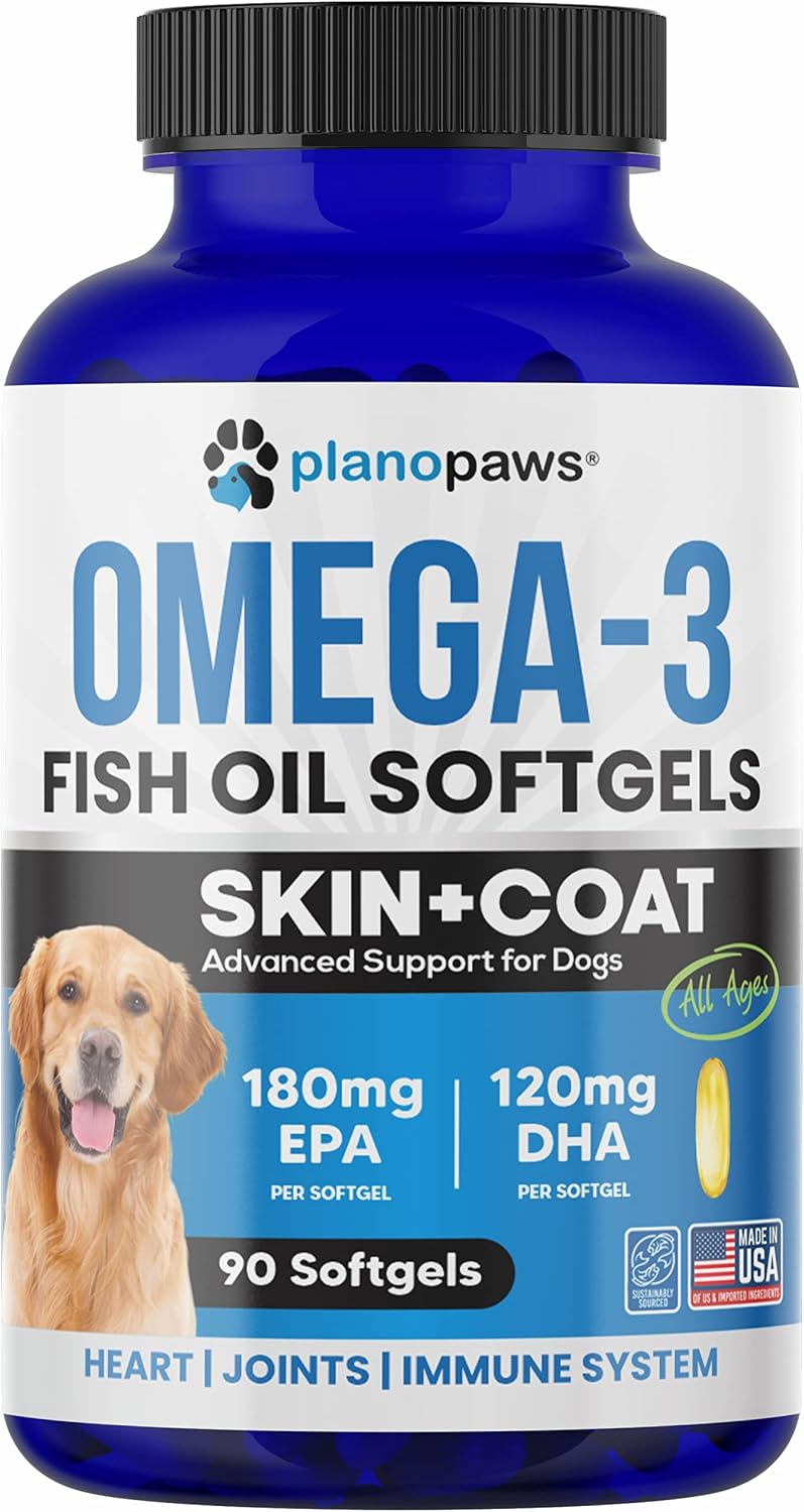 Omega 3 Fish Oil for Dogs - Aceite de Salmón para Perros - Suplemento para Piel, Pelaje y Articulaciones - 90 Cápsulas de Aceite de Pescado EPA DHA