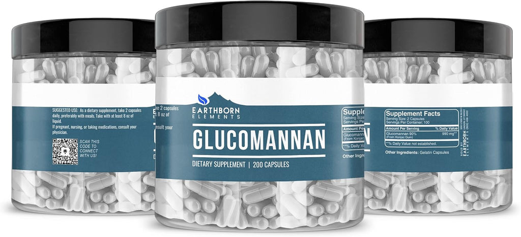 Earthborn Elements Glucomanano, 200 Cápsulas, Puro y sin Aditivos