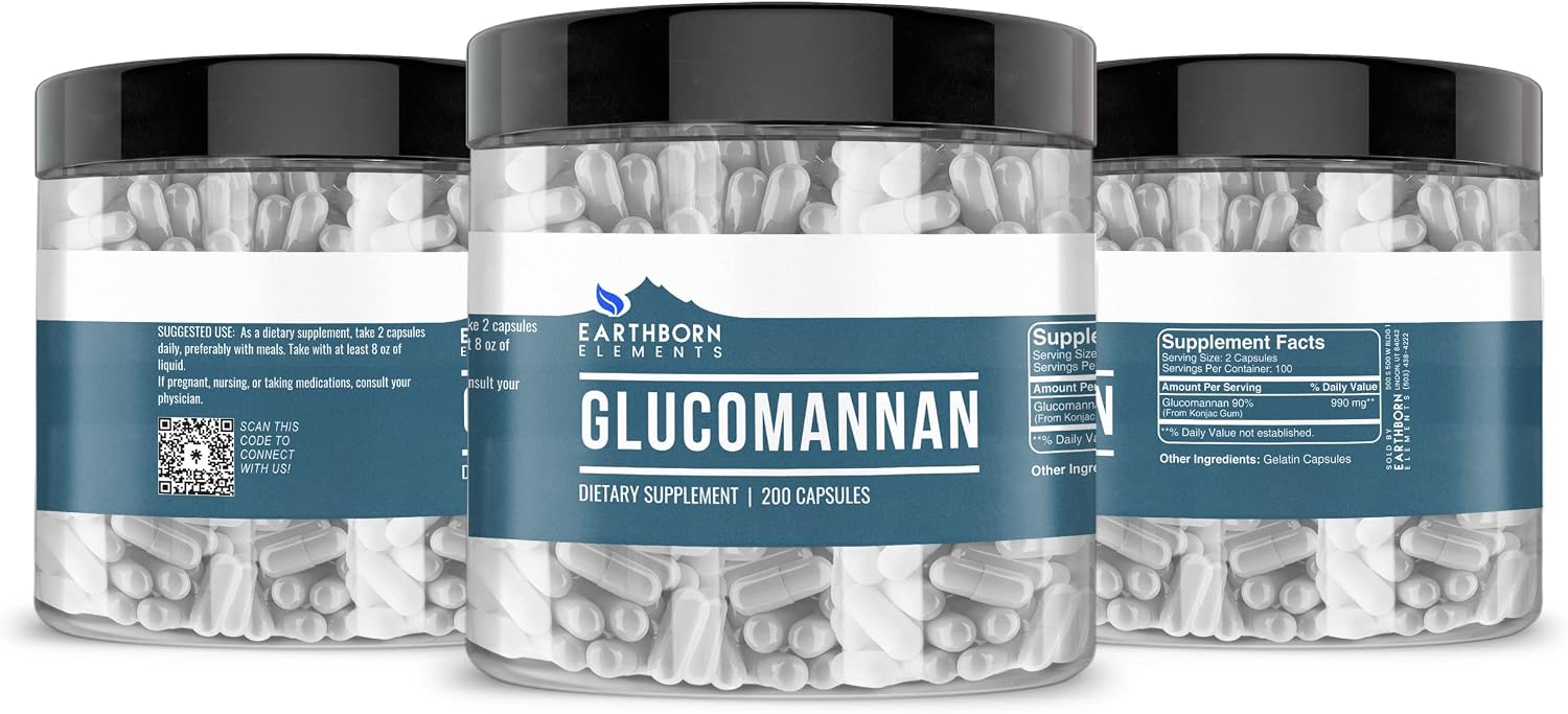 Earthborn Elements Glucomanano, 200 Cápsulas, Puro y sin Aditivos