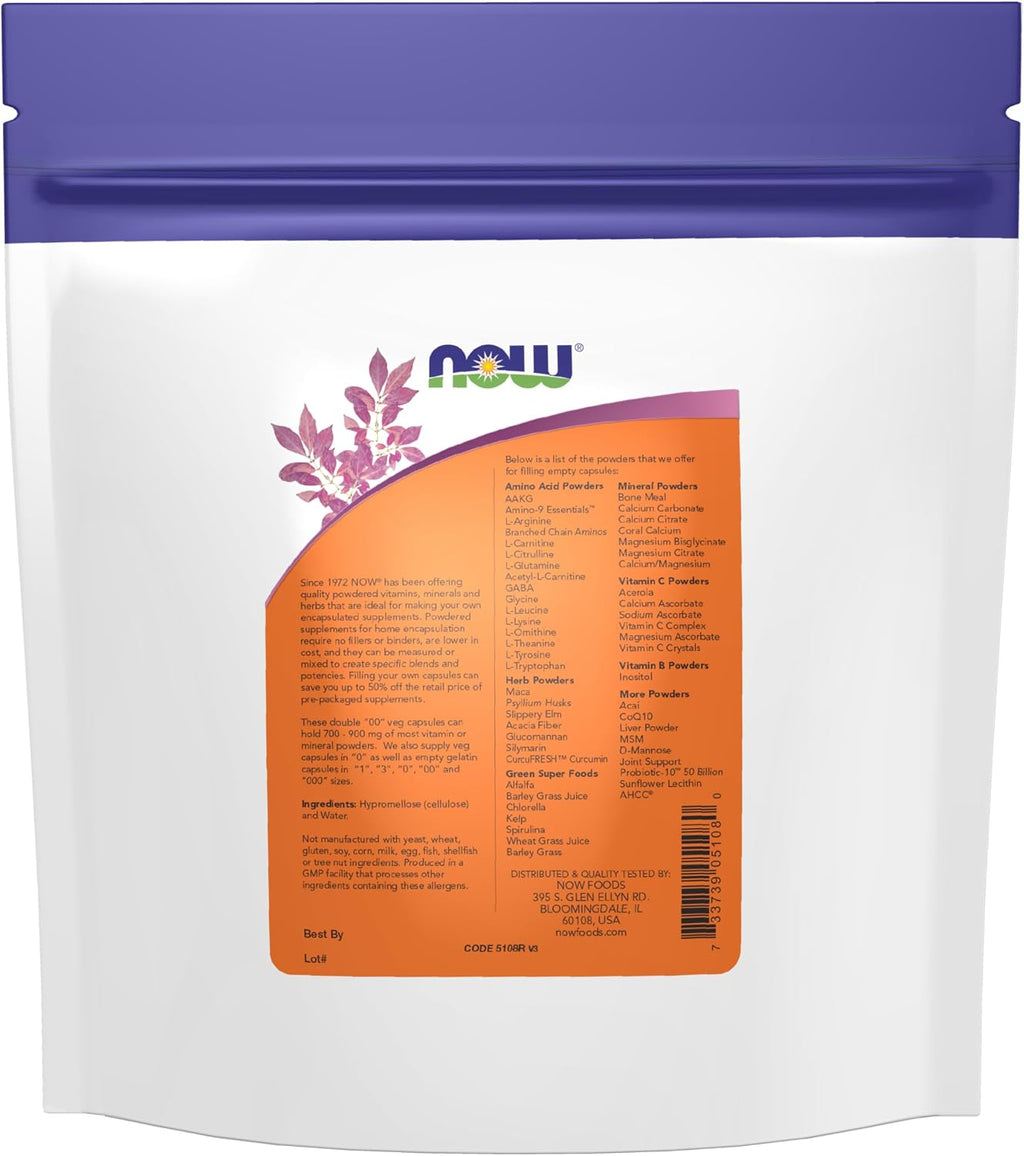 Cápsulas Vegetales Vacías Tamaño 00 de NOW Foods, 750 Unidades
