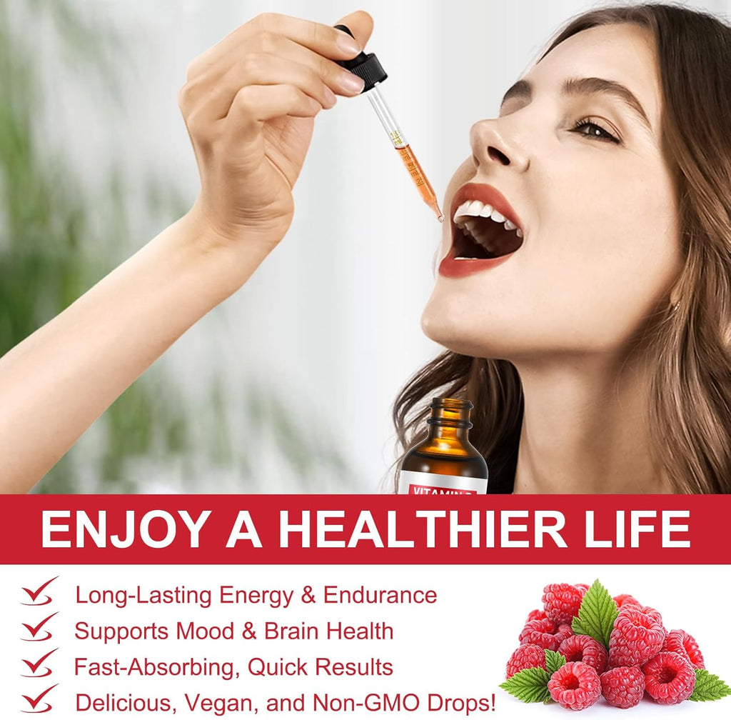 Complejo B Líquido, Gotas Veganas de Vitamina B12 Metilcobalamina, B1, B6, Ácido Fólico y Niacina - Apoyo Energético, Cerebral y Cardíaco, 40 Dosis