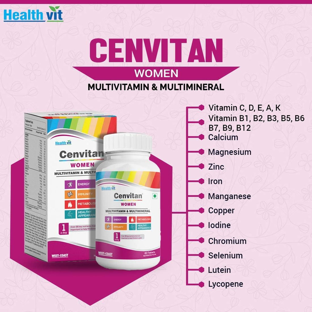 Dharma Healthvit Cenvitan Multivitamínico y Multimineral para Mujeres con 26 Nutrientes – 60 Comprimidos