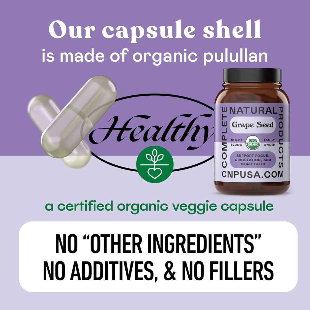 Cápsulas de Semilla de Uva Ecológicas – 520mg, 100 Cápsulas – Antioxidantes Polifenoles y OPC