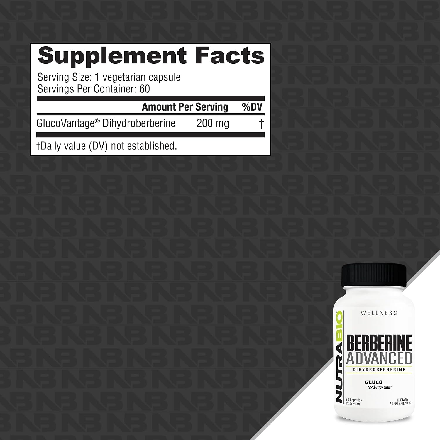 NutraBio Berberine Advanced – Dihidroberberina 200 mg, 60 Cápsulas