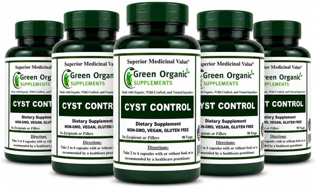 Green Organic Supplements Cyst, Breast Cyst, 90 cápsulas vegetales, Alta absorción, No-GMO, Sin gluten (Pack de 5)