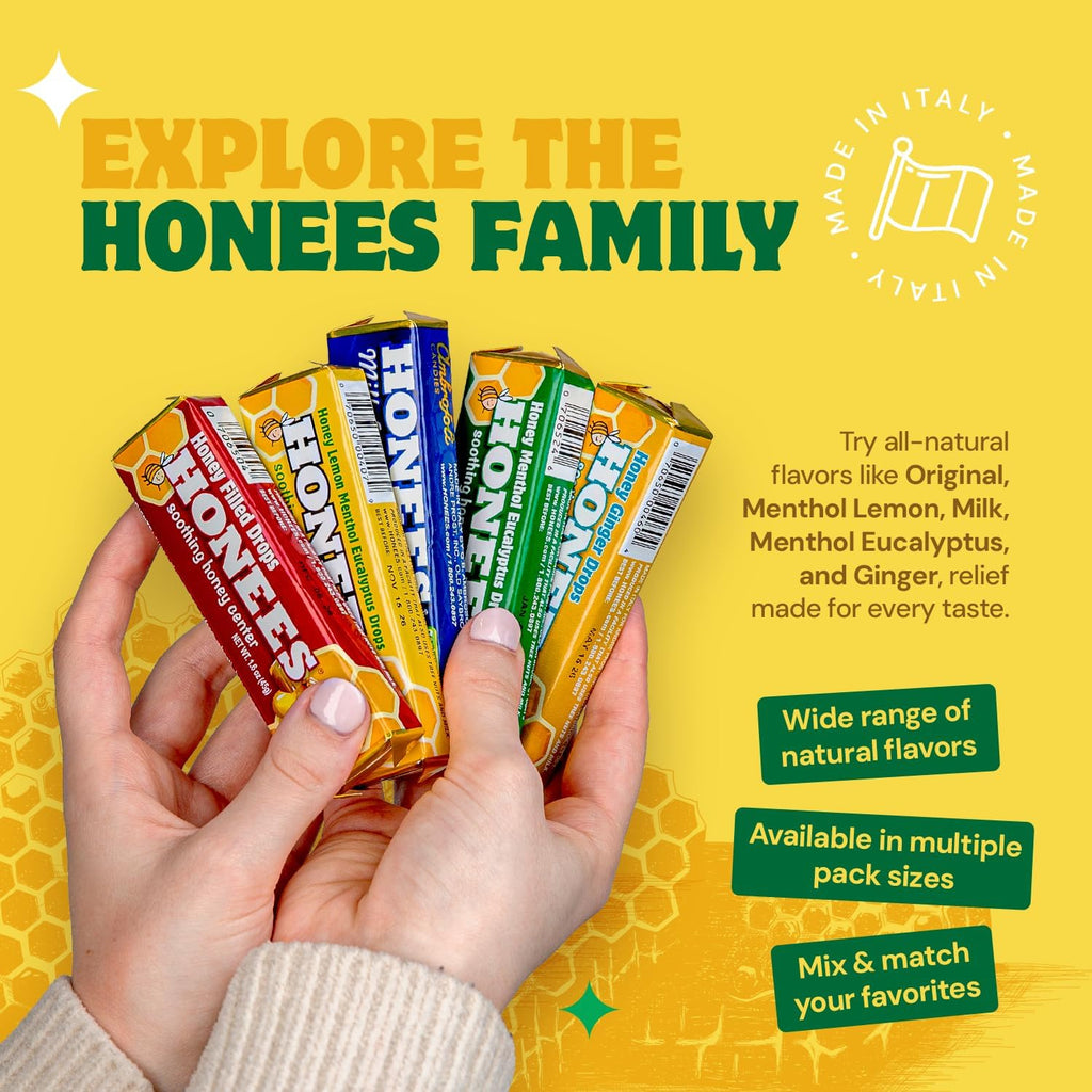 Honees Pastillas para la Tos con Miel, Mentol y Eucalipto - 54 Caramelos
