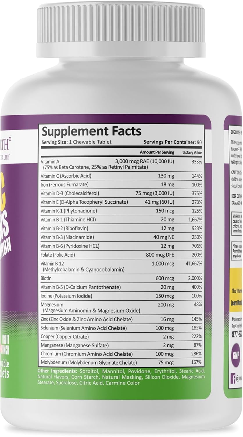 ProCare Health Multivitamínico Bariátrico Masticable con Hierro 18mg - 90 Comprimidos Sabor Fruta