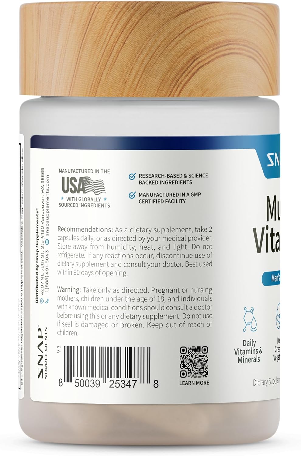 Snap Supplements Multivitamínico para Hombres – Vitaminas y Minerales Esenciales, 60 Cápsulas