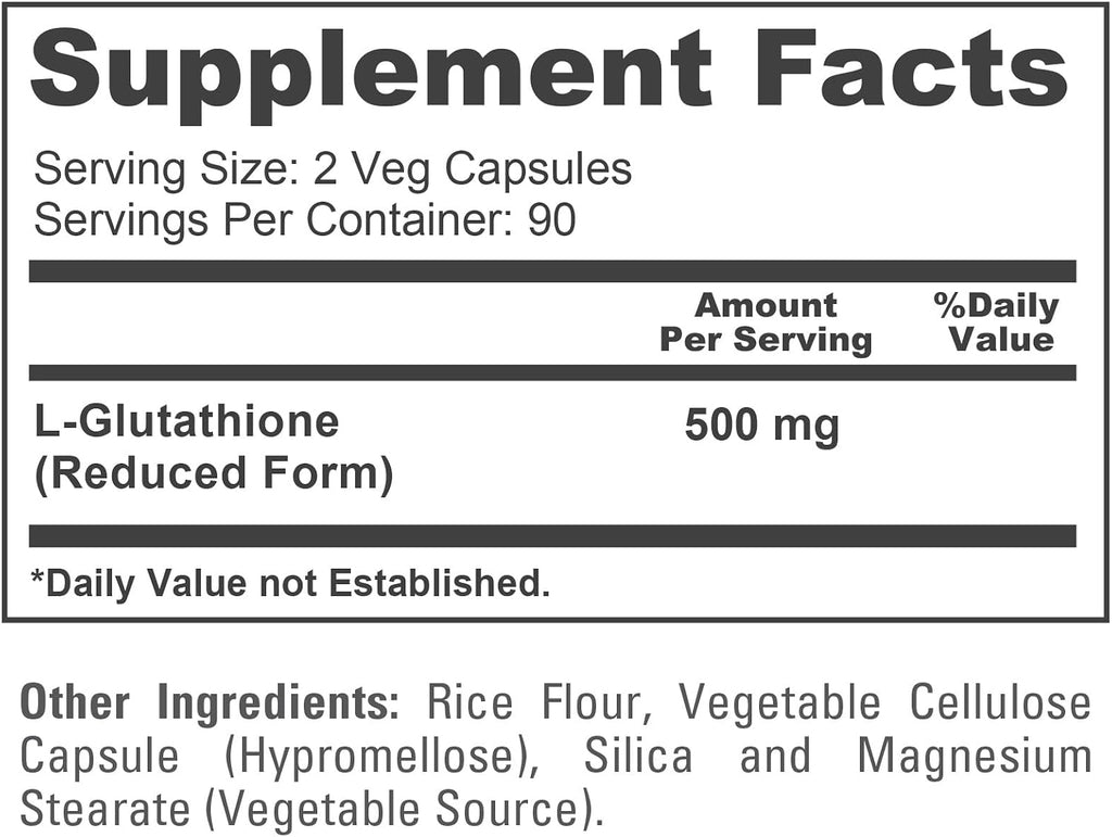 Reduced Glutathione 500mg 180 Veggie Capsules (Vegan, Non-GMO) - NusaPure