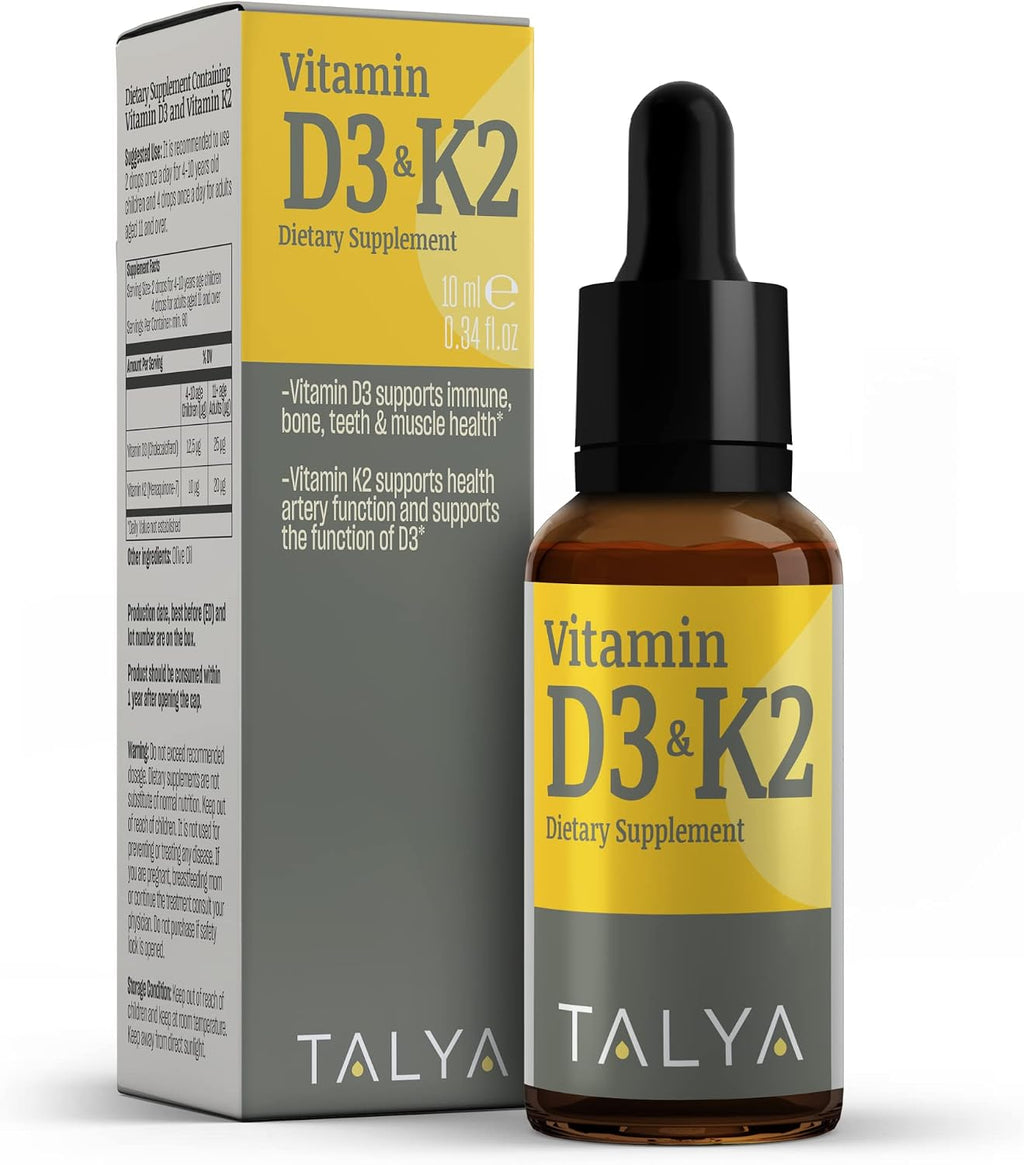TALYA Vitamina D3 & K2 Gotas Líquidas | 1000 UI | 60 Servicios | Vegano