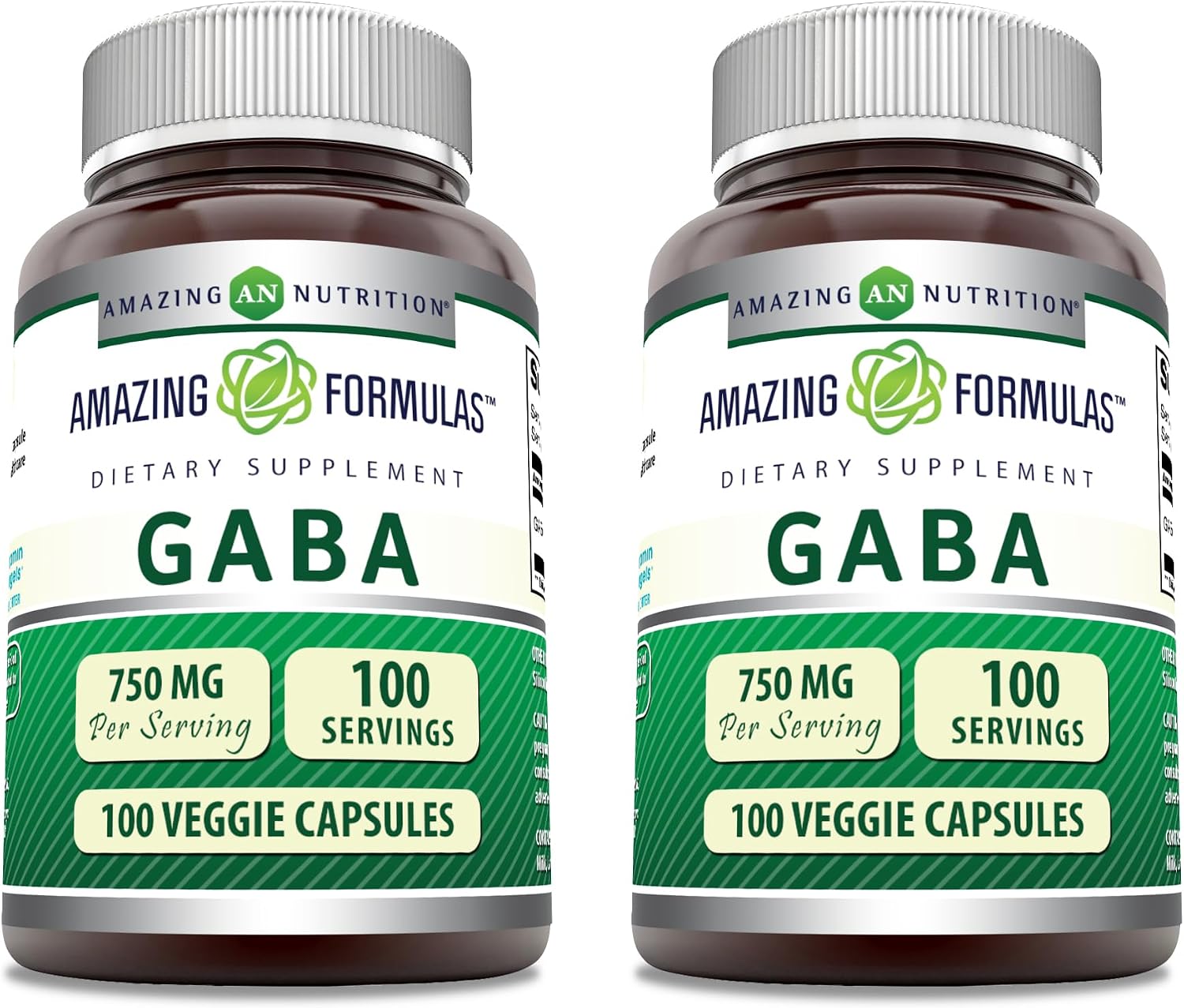 Amazing Formulas GABA 750mg Cápsulas Vegetales - 2 Envases de 100 Cápsulas